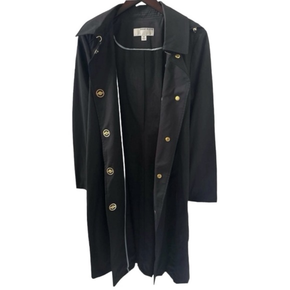 Anne Klein Black Belted Trench Coat with Removable Hood Size Medium - Picture 6 of 8